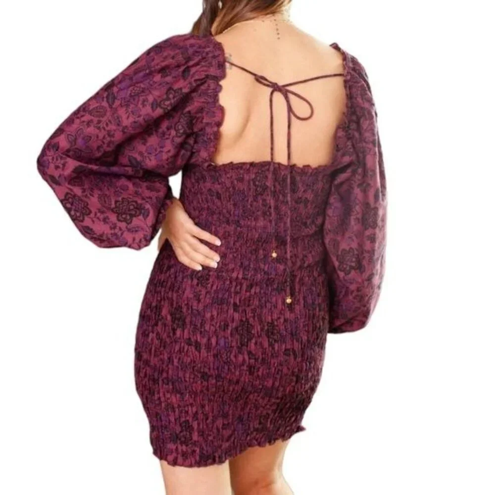 Free People Smock It To Me Mini Dress Hazelnut Combo Size Medium NWOT